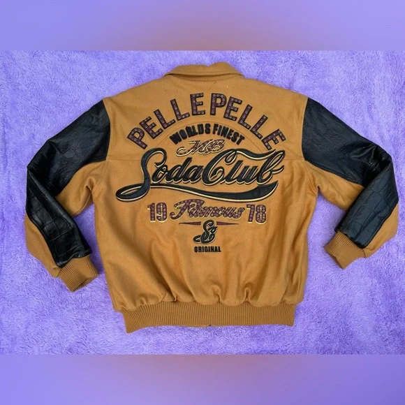 Pelle Pelle Men's Yellow Soda Club Bomber Varsity Jacket - Picture 2 of 14